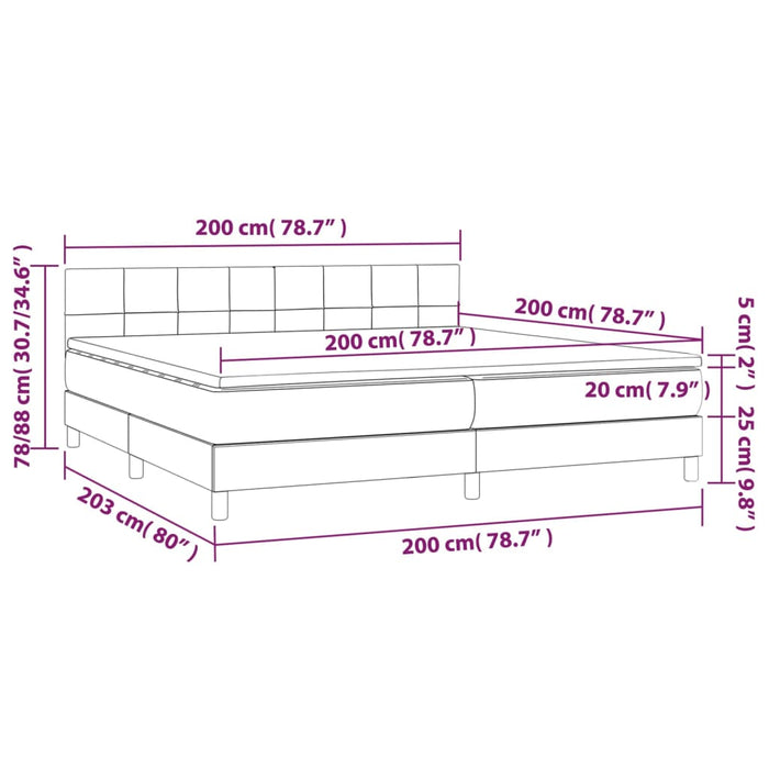 Letto a Molle Materasso e LED tortora 200x200cm in Tessuto 3133185