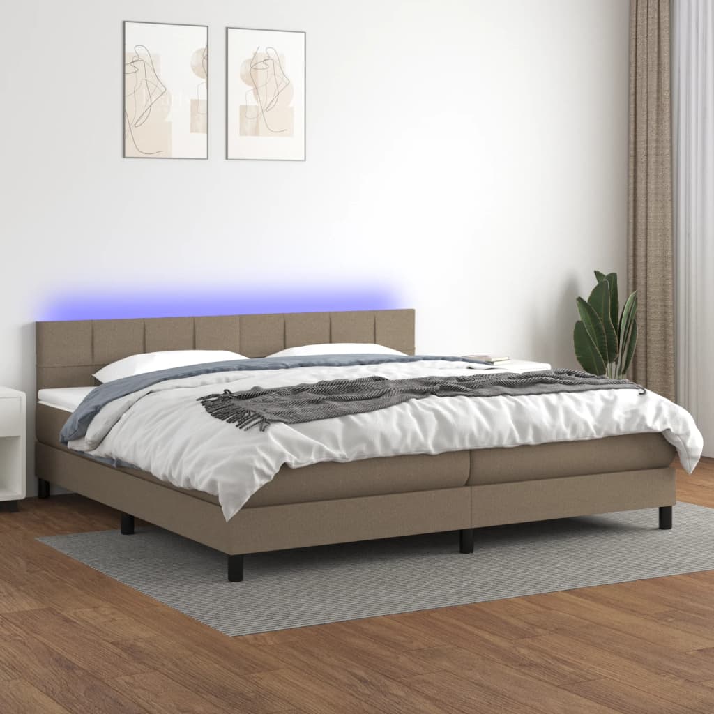 Letto a Molle Materasso e LED tortora 200x200cm in Tessuto 3133185