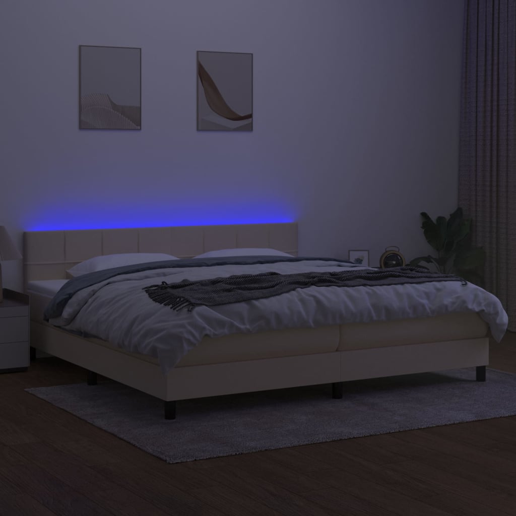 Letto a Molle Materasso e LED bianco 200x200cm in Tessuto 3133186