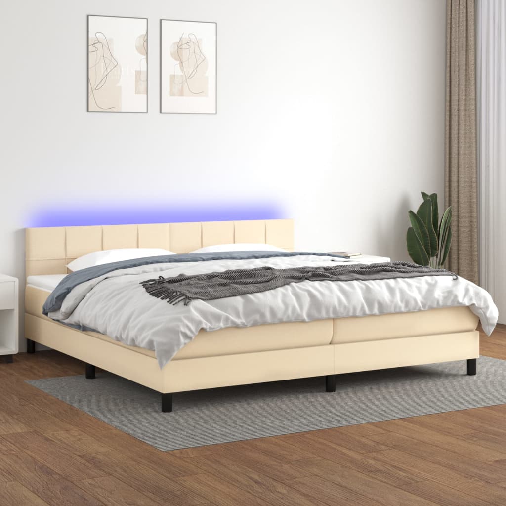 Letto a Molle Materasso e LED bianco 200x200cm in Tessuto 3133186