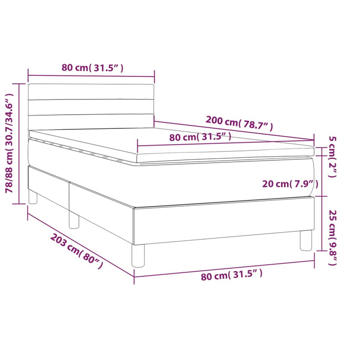 Letto a Molle Materasso e LED Grigio Chiaro 80x200 cm Tessuto 3133189