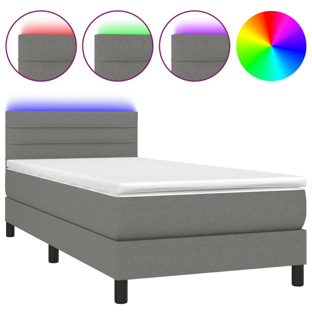 Letto a Molle Materasso e LED Grigio Scuro 80x200 cm in Tessuto cod mxl 37534