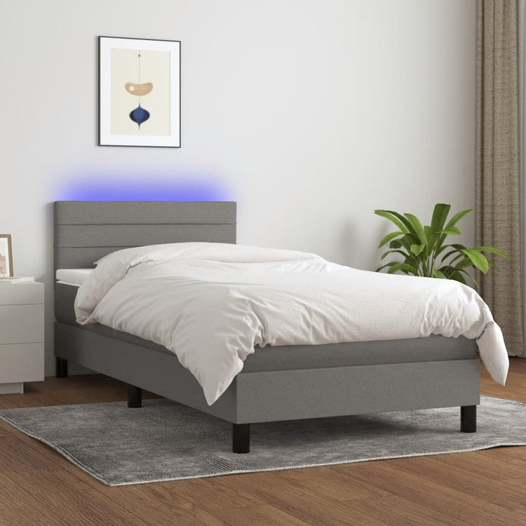 Letto a Molle Materasso e LED Grigio Scuro 80x200 cm in Tessuto cod mxl 37534