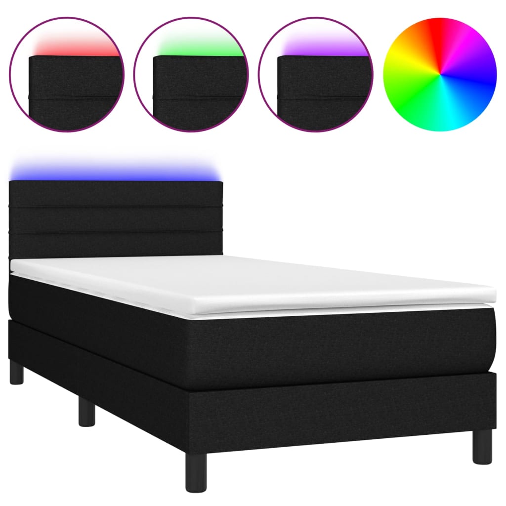 Letto a Molle con Materasso e LED Nero 80x200 cm in Tessuto cod mxl 63036