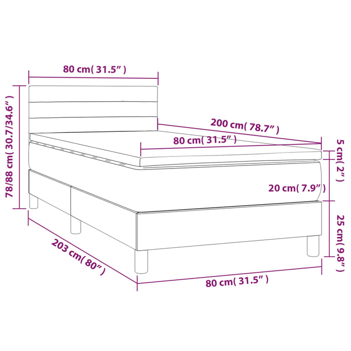 Letto a Molle Materasso e LED Marrone Scuro 80x200cm in Tessuto 3133192