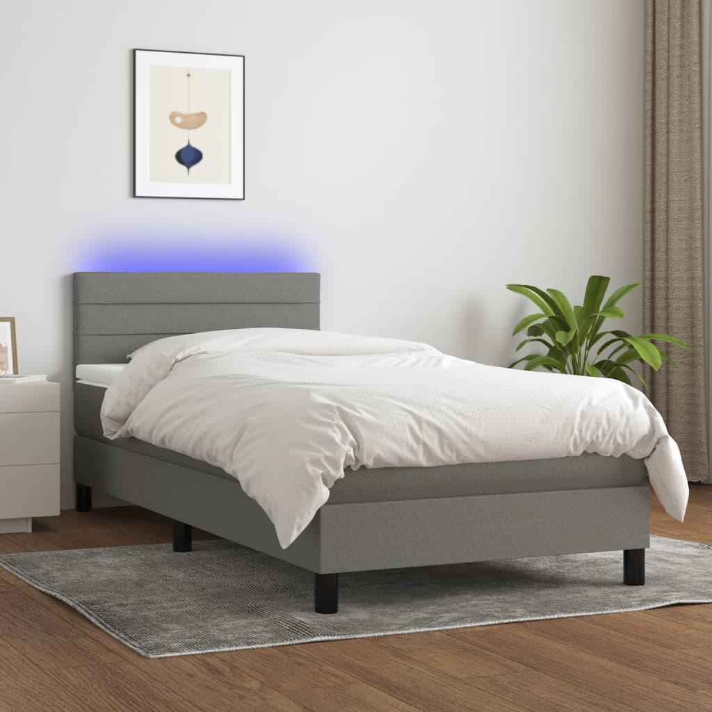 Letto a Molle Materasso e LED Grigio Scuro 90x190 cm in Tessuto 3133198