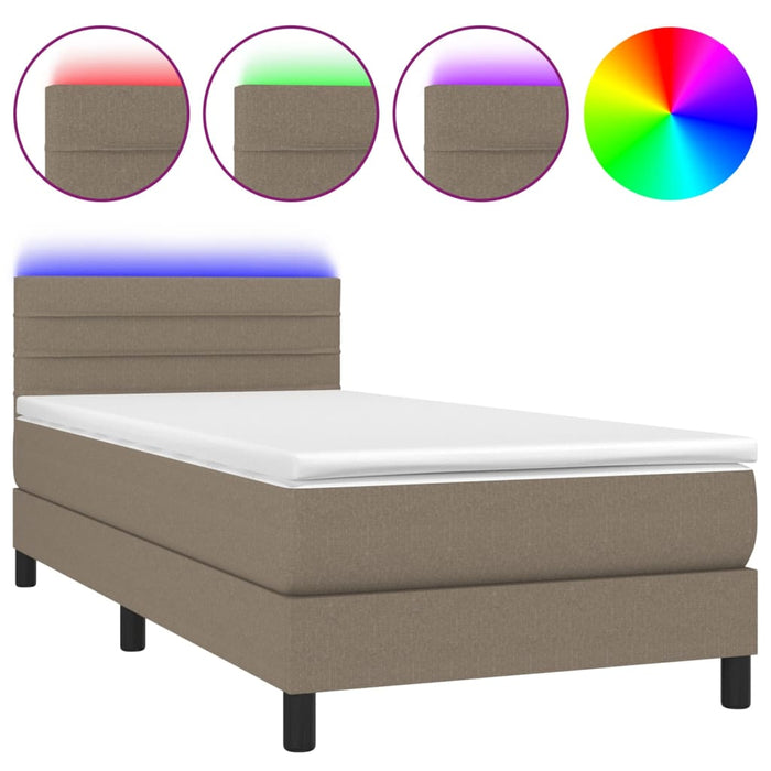 Letto a Molle con Materasso e LED Tortora 90x190 cm in Tessuto 3133201