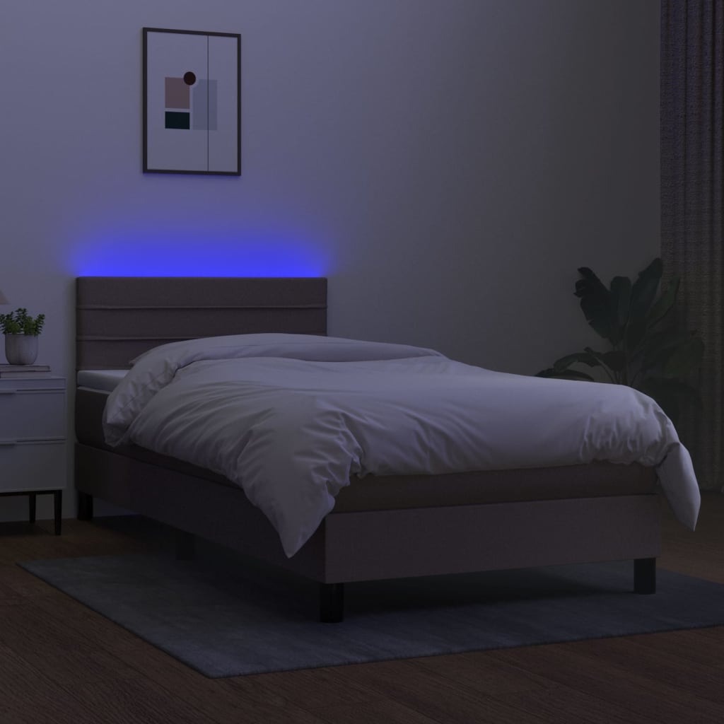 Letto a Molle con Materasso e LED Tortora 90x190 cm in Tessuto 3133201