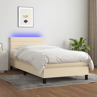 Letto a Molle con Materasso e LED Crema 90x190 cm in Tessutocod mxl 122714