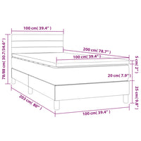 Letto a Molle Materasso e LED Grigio Scuro 100x200cm in Tessuto 3133214