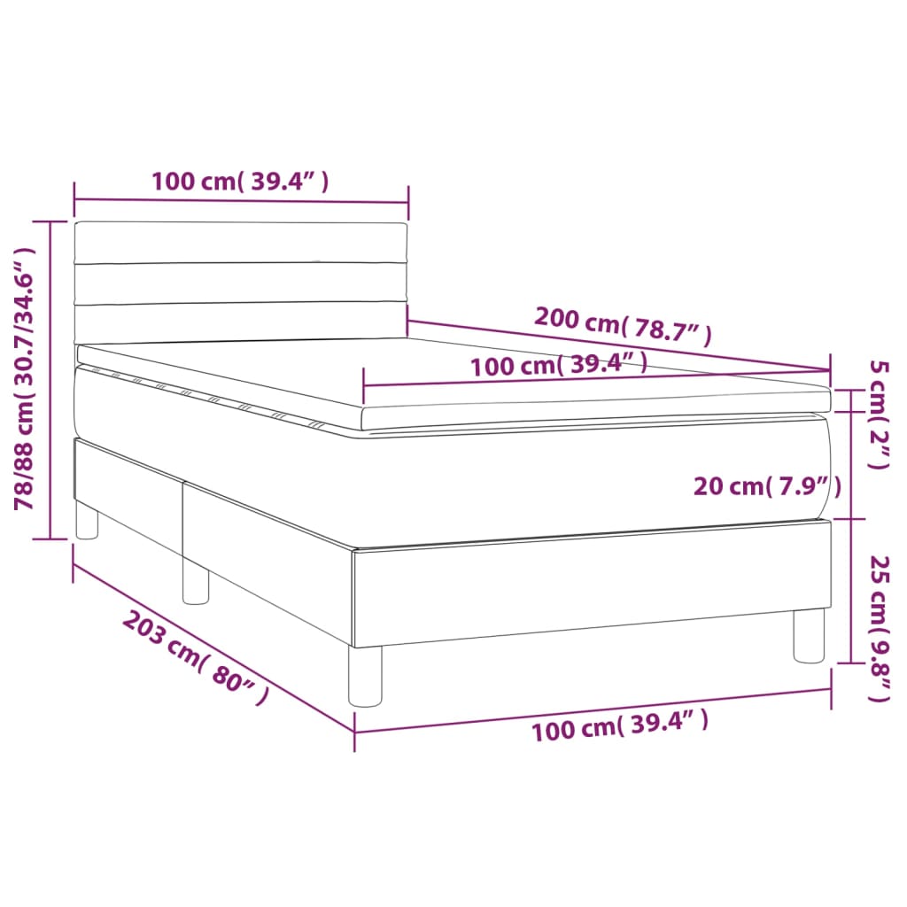 Letto a Molle con Materasso e LED Nero 100x200 cm in Tessuto 3133215