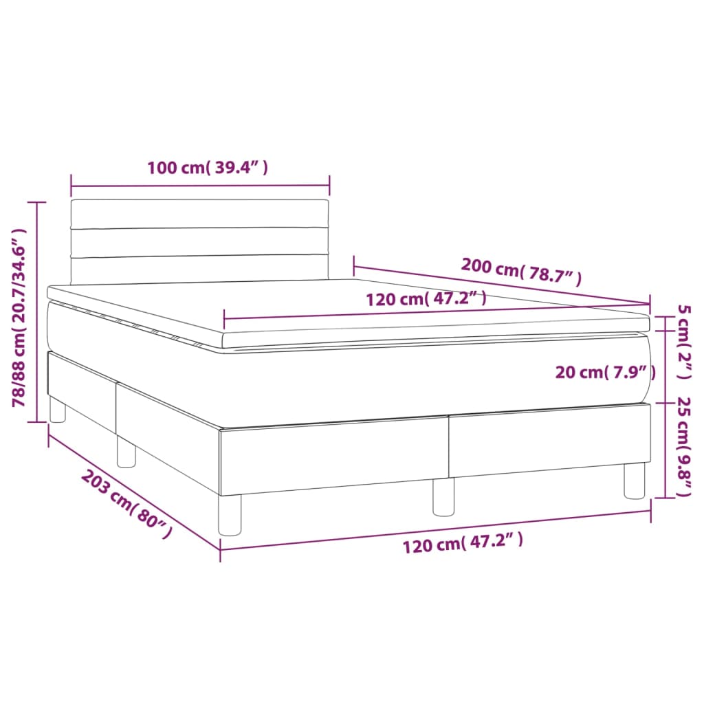 Letto a Molle con Materasso e LED Tortora 120x200cm in Tessuto cod mxl 57716