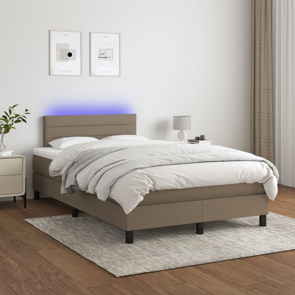 Letto a Molle con Materasso e LED Tortora 120x200cm in Tessuto cod mxl 57716