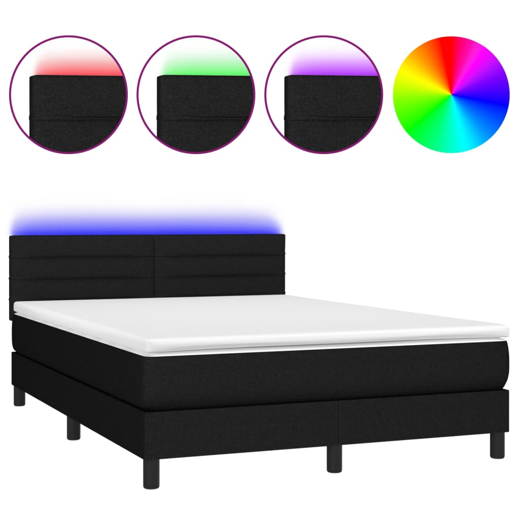 Letto a Molle con Materasso e LED Nero 140x190 cm in Tessutocod mxl 74793