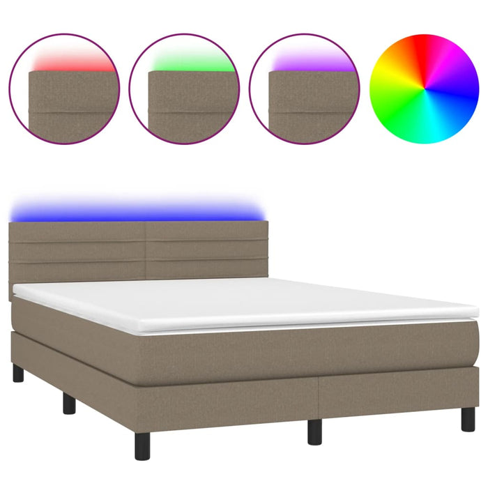 Letto a Molle con Materasso e LED Tortora 140x190 cm in Tessuto 3133233