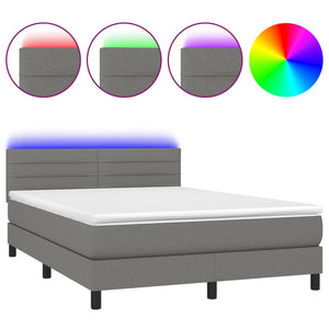 Letto a Molle Materasso e LED Grigio Scuro 140x200cm in Tessuto cod mxl 54157