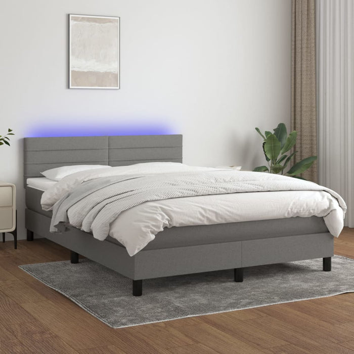 Letto a Molle Materasso e LED Grigio Scuro 140x200cm in Tessuto cod mxl 54157