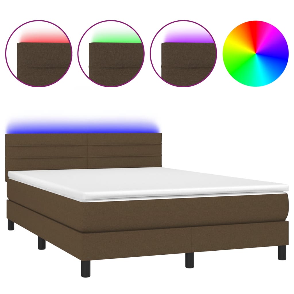 Letto a Molle Materasso e LED Marrone Scuro 140x200 cm Tessuto cod mxl 39455