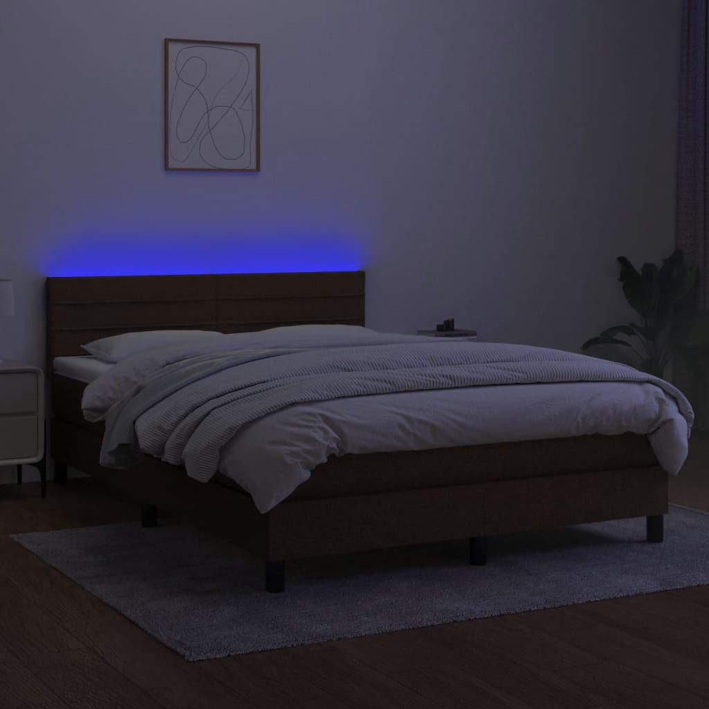 Letto a Molle Materasso e LED Marrone Scuro 140x200 cm Tessuto cod mxl 39455