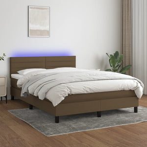 Letto a Molle Materasso e LED Marrone Scuro 140x200 cm Tessuto cod mxl 39455