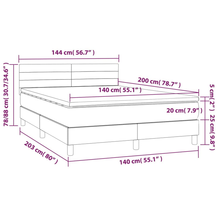 Letto a Molle con Materasso e LED Tortora 140x200 cm in Tessuto 3133241