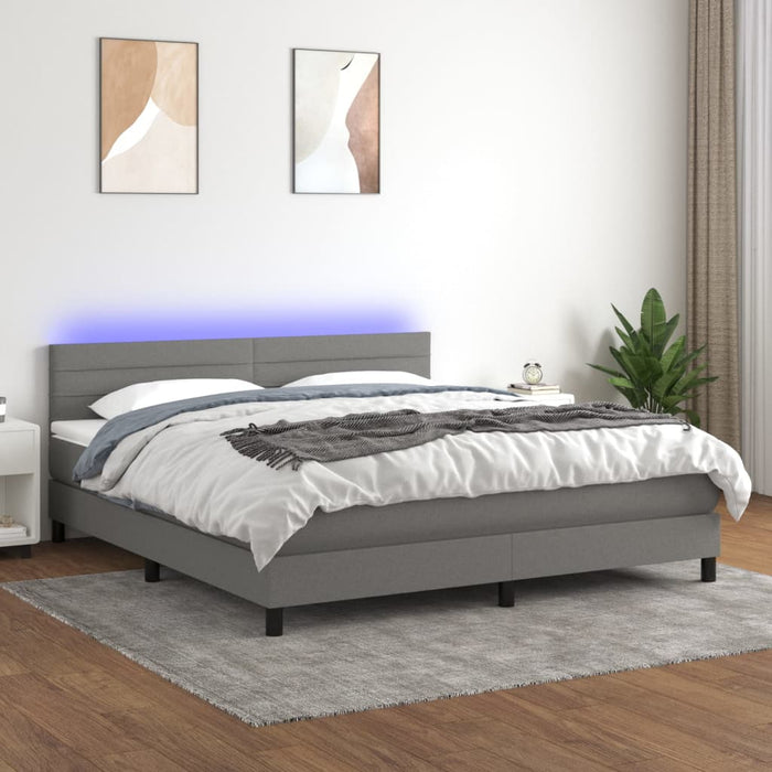 Letto a Molle Materasso e LED Grigio Scuro 160x200cm in Tessuto 3133246