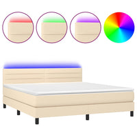 Letto a Molle con Materasso e LED Crema 160x200 cm in Tessuto 3133250