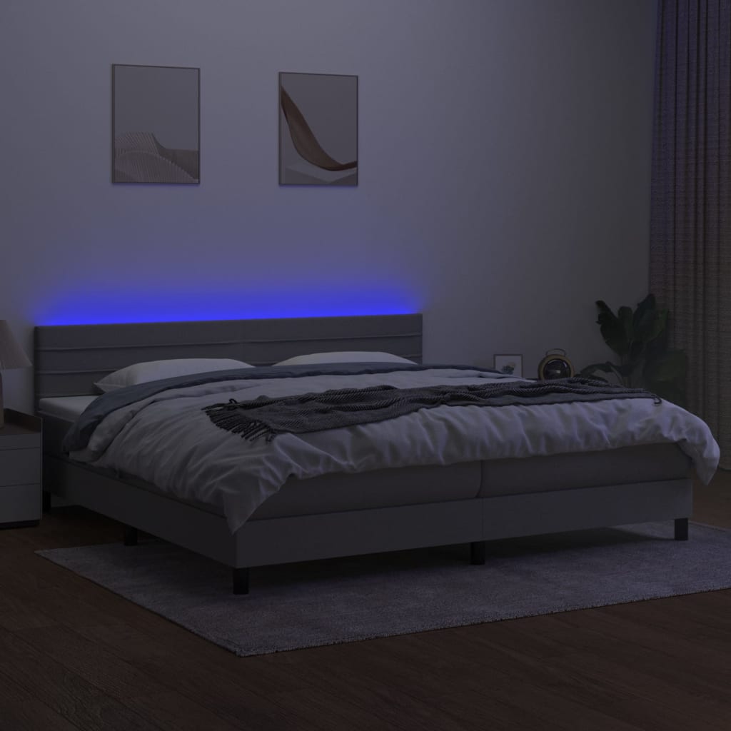 Letto a Molle Materasso e LED Grigio Chiaro 200x200 cm Tessuto cod mxl 51653