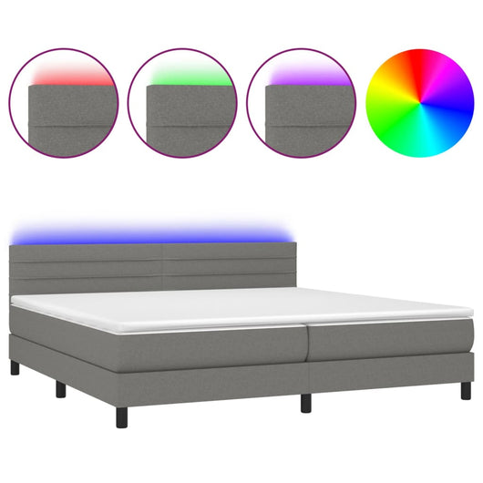 Letto a Molle Materasso e LED Grigio Scuro 200x200cm in Tessuto cod mxl 56859