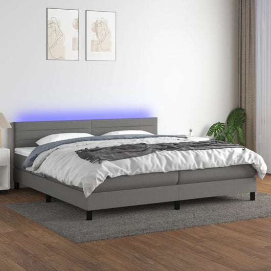 Letto a Molle Materasso e LED Grigio Scuro 200x200cm in Tessuto cod mxl 56859