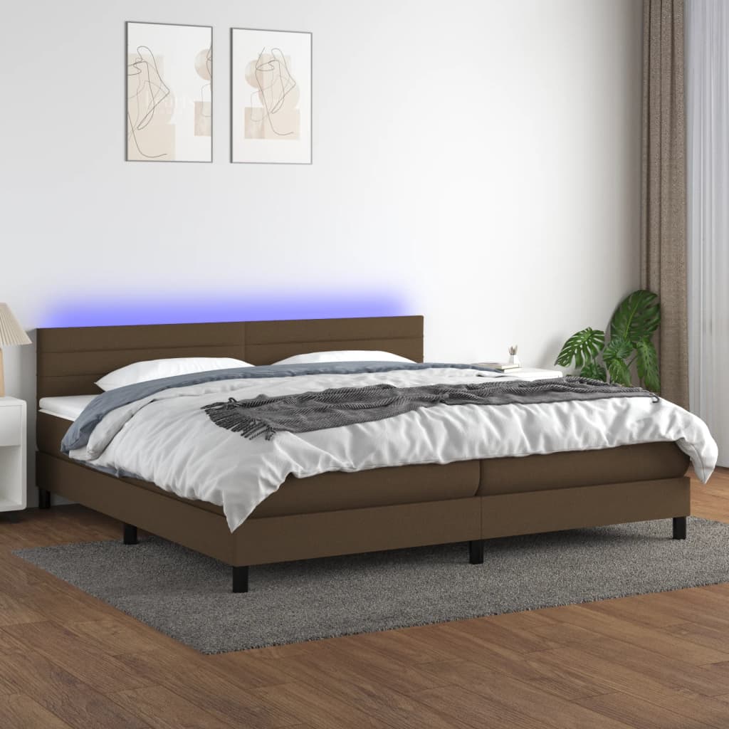 Letto a Molle Materasso e LED MarroneScuro 200x200cm in Tessuto cod mxl 56430