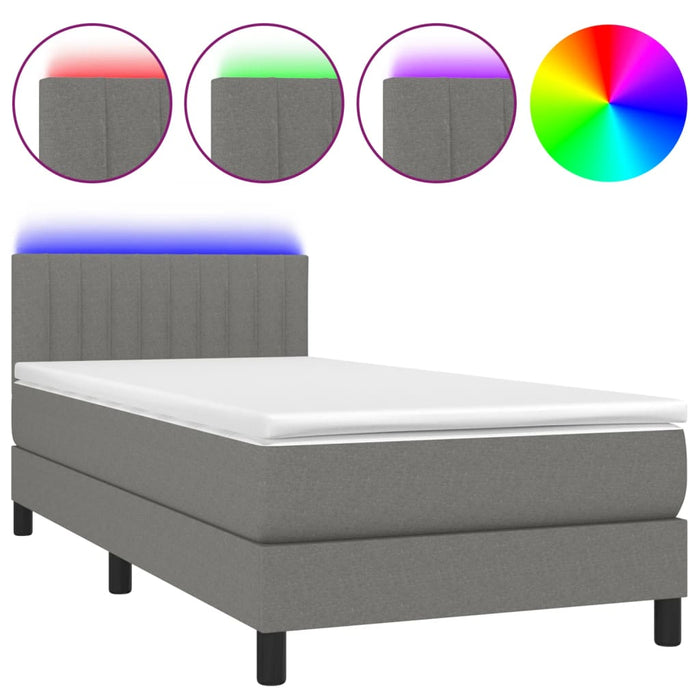 Letto a Molle Materasso e LED Grigio Scuro 80x200 cm in Tessuto cod mxl 37509