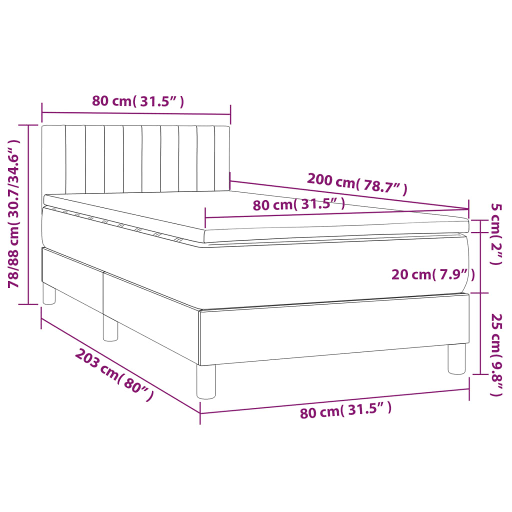 Letto a Molle Materasso e LED Grigio Scuro 80x200 cm in Tessuto cod mxl 37509