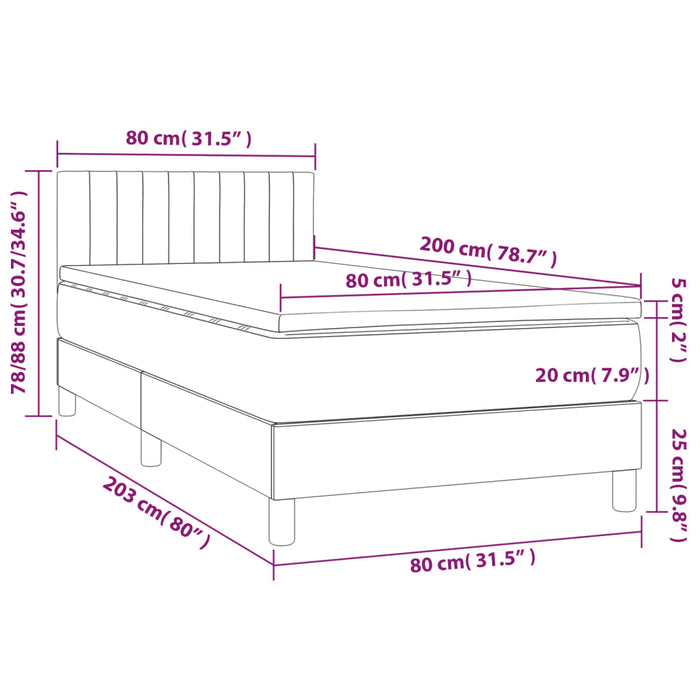 Letto a Molle Materasso e LED Grigio Scuro 80x200 cm in Tessuto 3133270