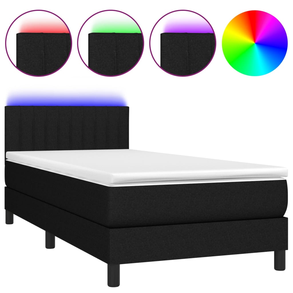 Letto a Molle con Materasso e LED Nero 80x200 cm in Tessuto cod mxl 46657