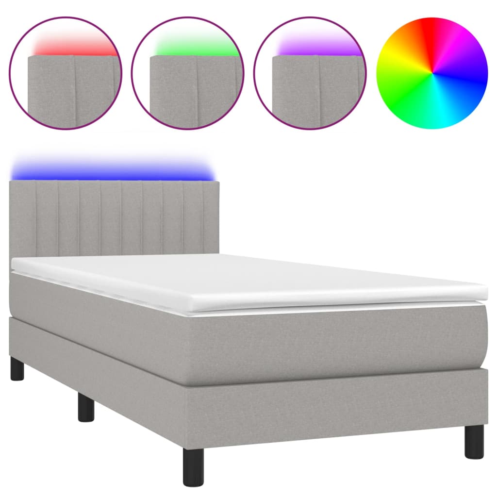 Letto a Molle Materasso e LED Grigio Chiaro 90x190 cm Tessuto 3133277