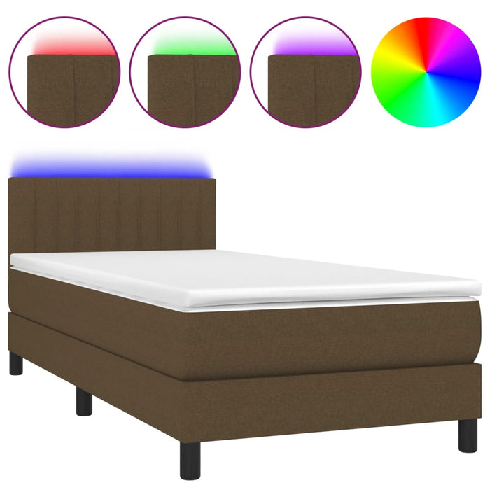 Letto a Molle Materasso e LED Marrone Scuro 90x190cm in Tessuto cod mxl 35553