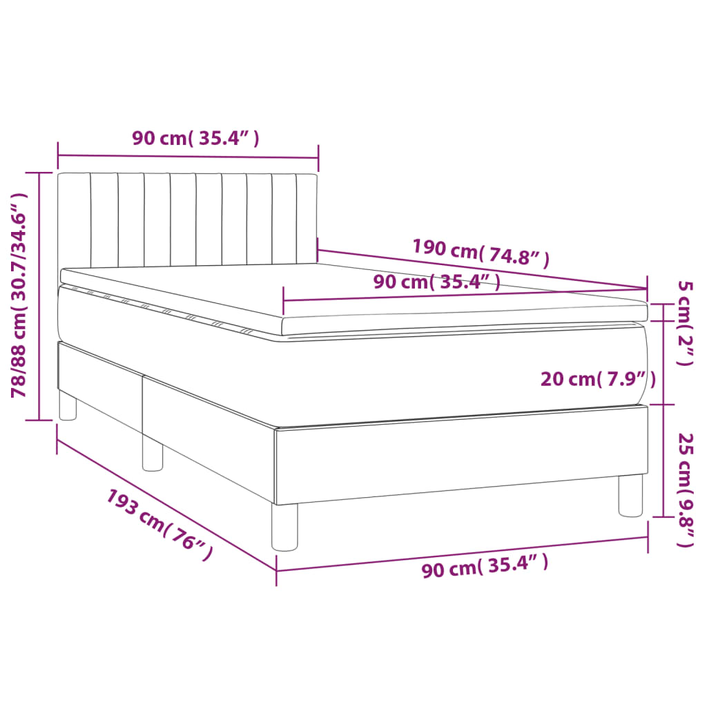 Letto a Molle Materasso e LED Marrone Scuro 90x190cm in Tessuto cod mxl 35553