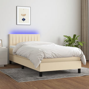 Letto a Molle con Materasso e LED Crema 90x200 cm in Tessuto 3133290