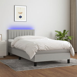 Letto a Molle Materasso e LED Grigio Chiaro 100x200 cm Tessuto 3133293