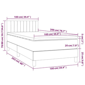 Letto a Molle con Materasso e LED Tortora 100x200cm in Tessuto 3133297