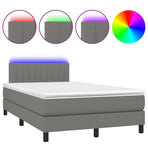 Letto a Molle Materasso e LED Grigio Scuro 120x200cm in Tessuto 3133302