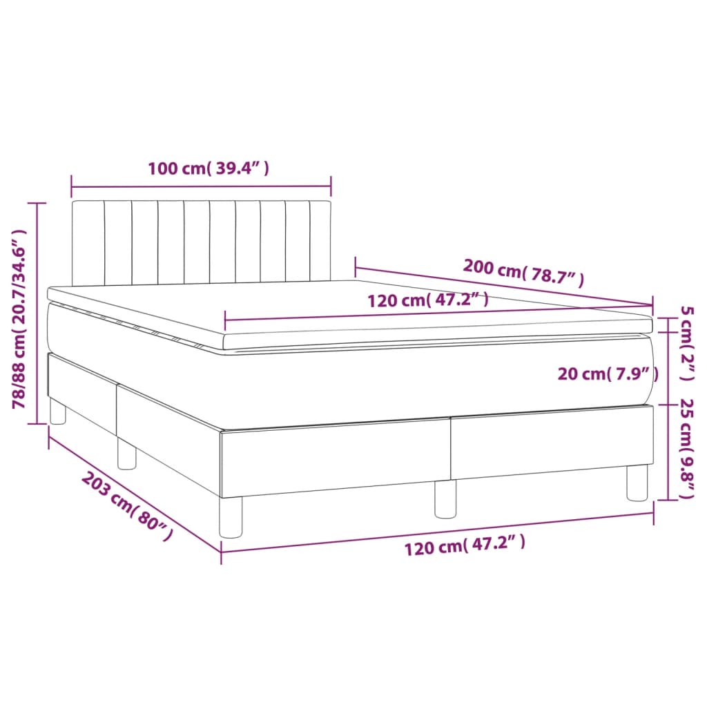 Letto a Molle con Materasso e LED Nero 120x200cm in Tessuto 3133303