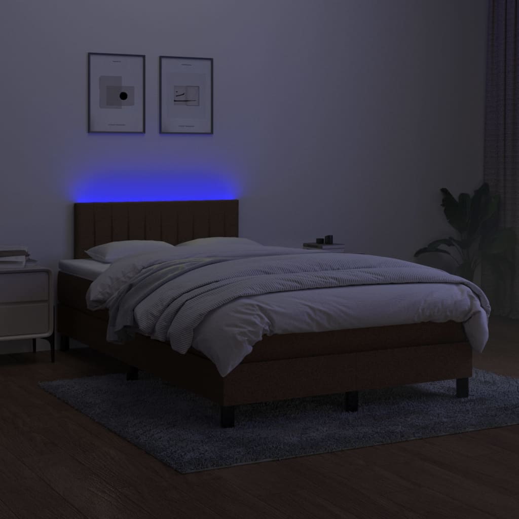 Letto a Molle Materasso e LED Marrone Scuro 120x200 cm Tessuto 3133304