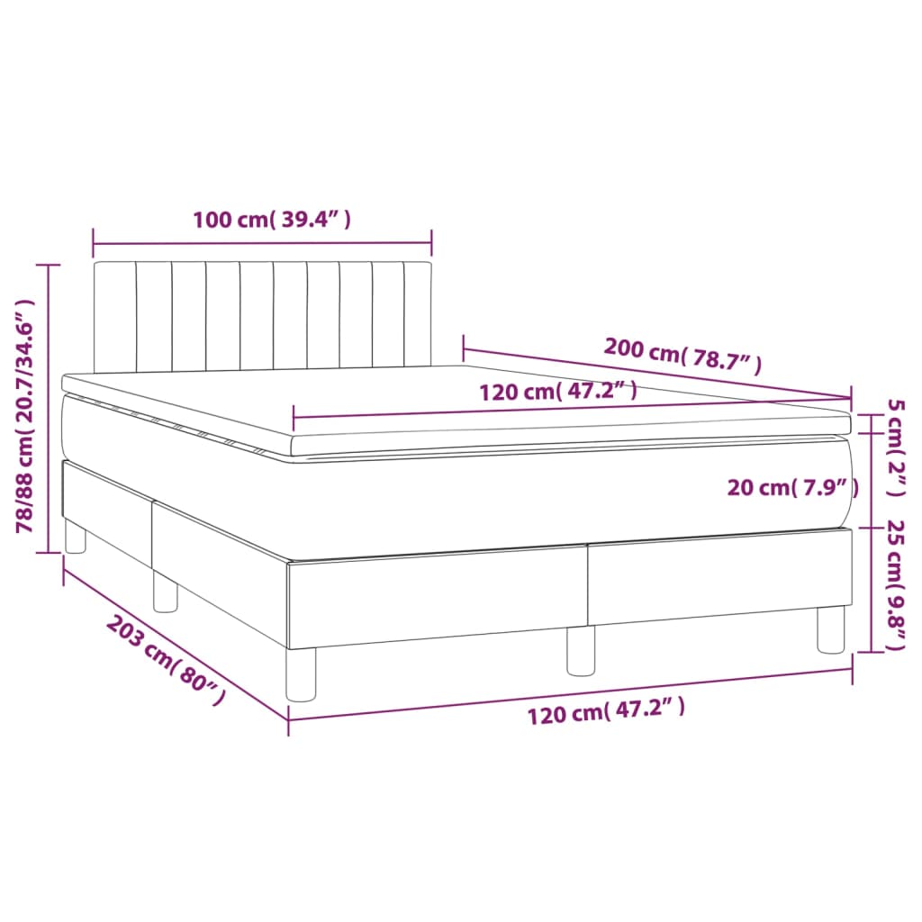 Letto a Molle Materasso e LED Marrone Scuro 120x200 cm Tessuto 3133304