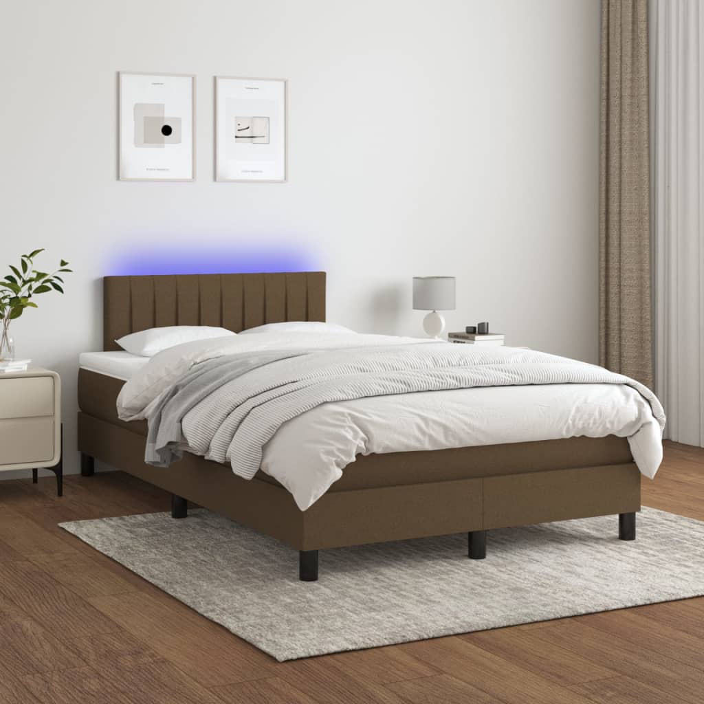 Letto a Molle Materasso e LED Marrone Scuro 120x200 cm Tessuto 3133304