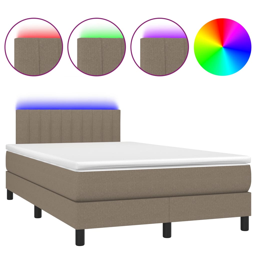 Letto a Molle con Materasso e LED Tortora 120x200cm in Tessuto 3133305