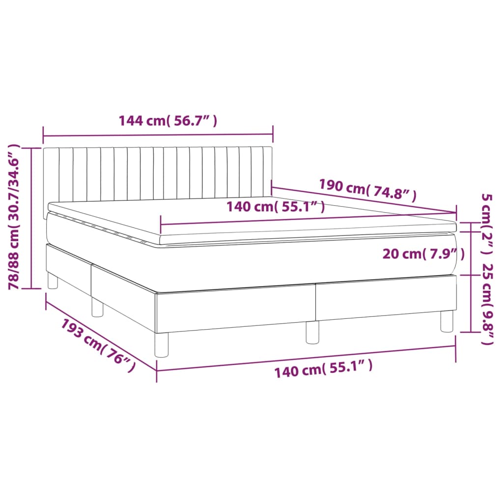 Letto a Molle Materasso e LED MarroneScuro 140x190cm in Tessuto 3133312