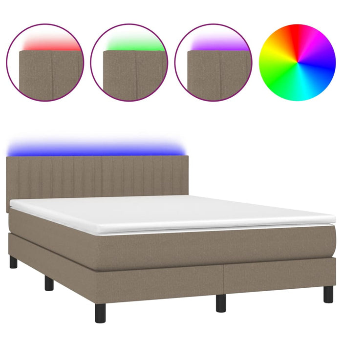 Letto a Molle con Materasso e LED Tortora 140x190 cm in Tessuto 3133313