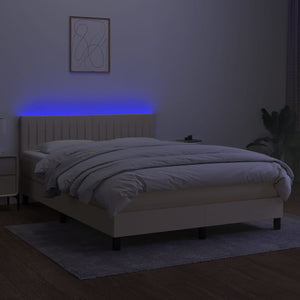 Letto a Molle con Materasso e LED Crema 140x190 cm in Tessuto 3133314